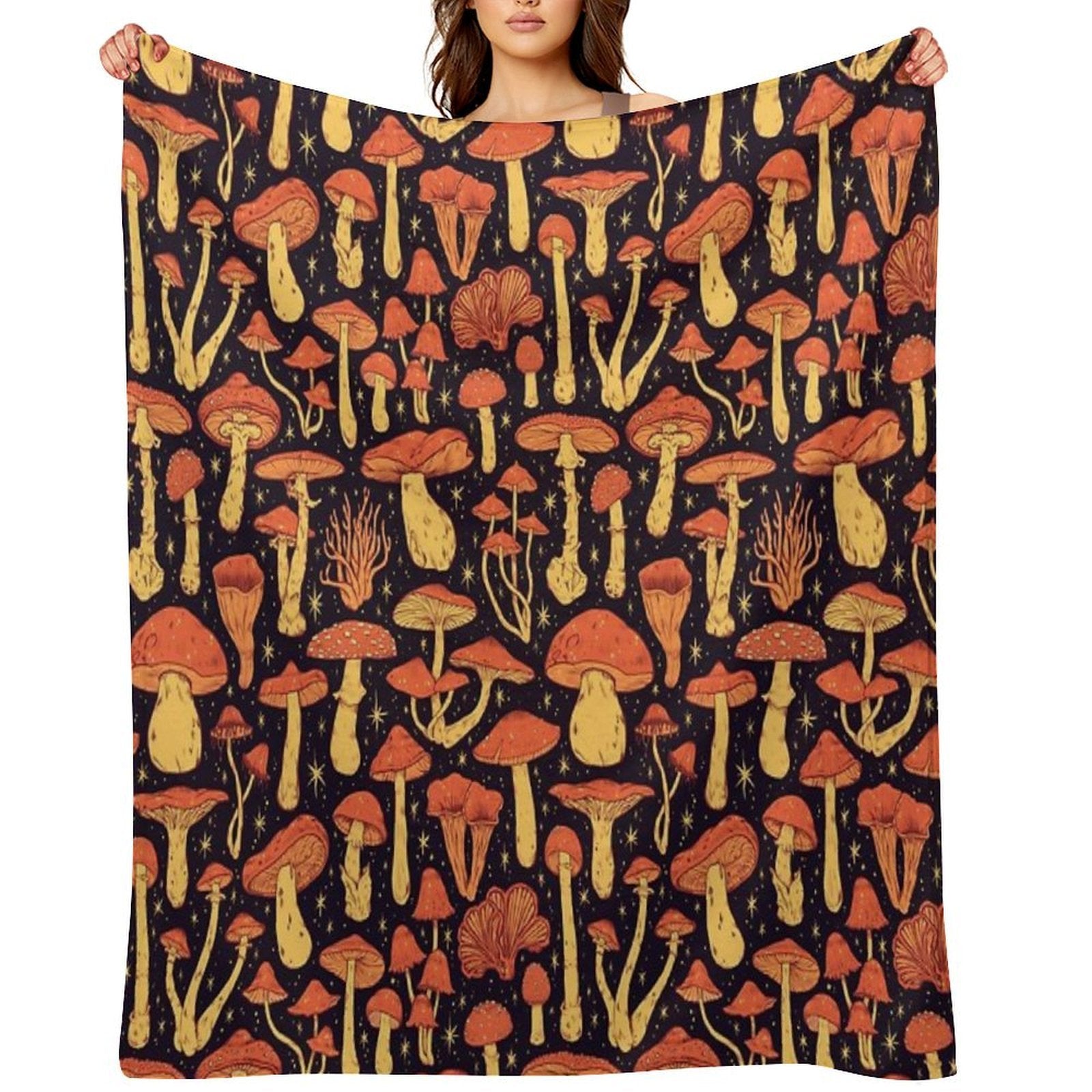 Deadly Mushrooms Orange on Black Durable Throw Blanket