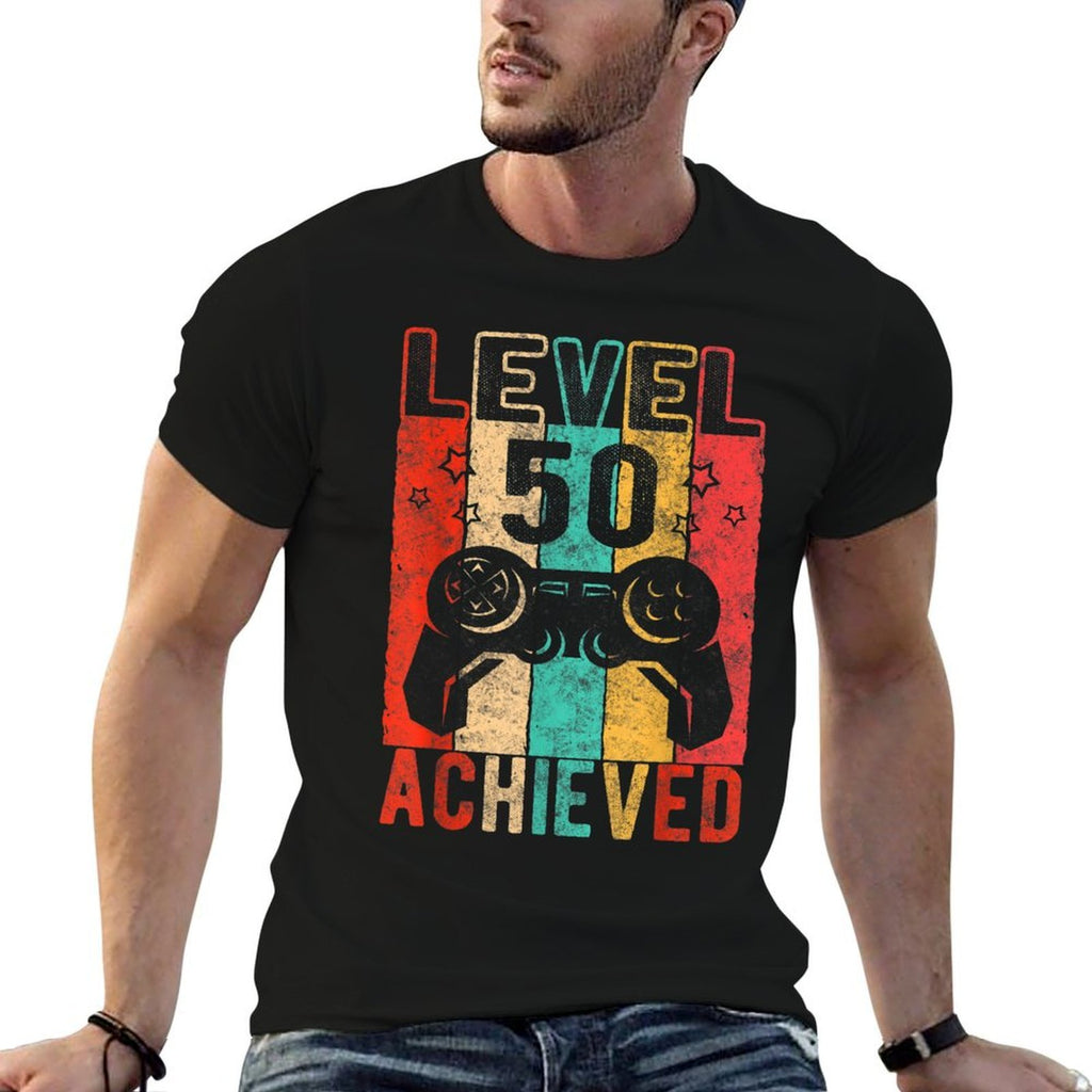 Birthday Chops - 50th Birthday Level 50 Achieved, Distressed Retro Black Unisex Adult  High-quality Stitching T-Shirt