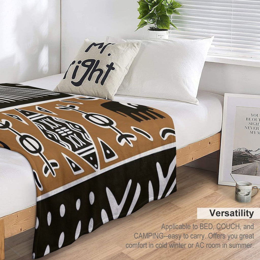 African Mud Cloth with Elephants Plush Throw Blanket