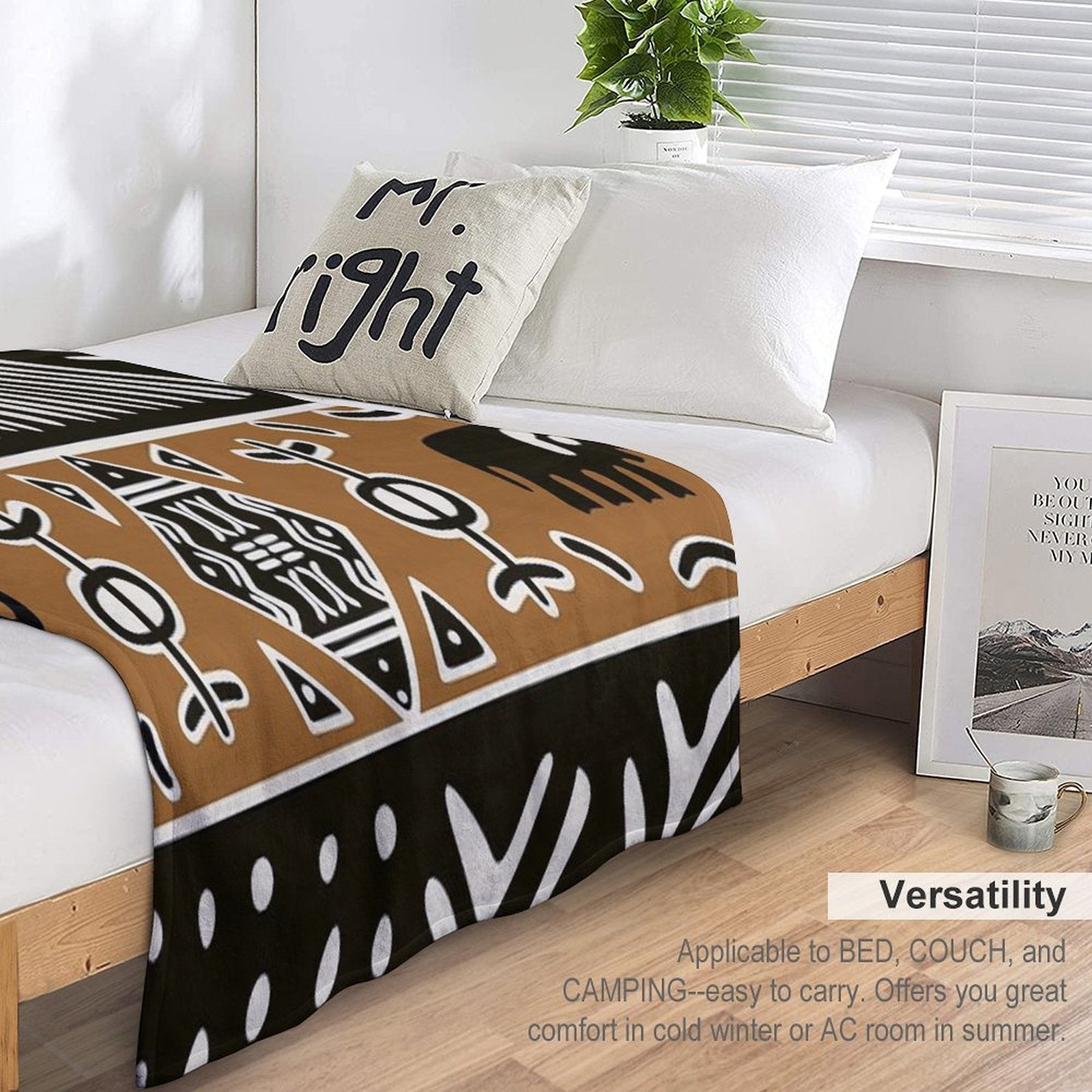 African Mud Cloth with Elephants Plush Throw Blanket