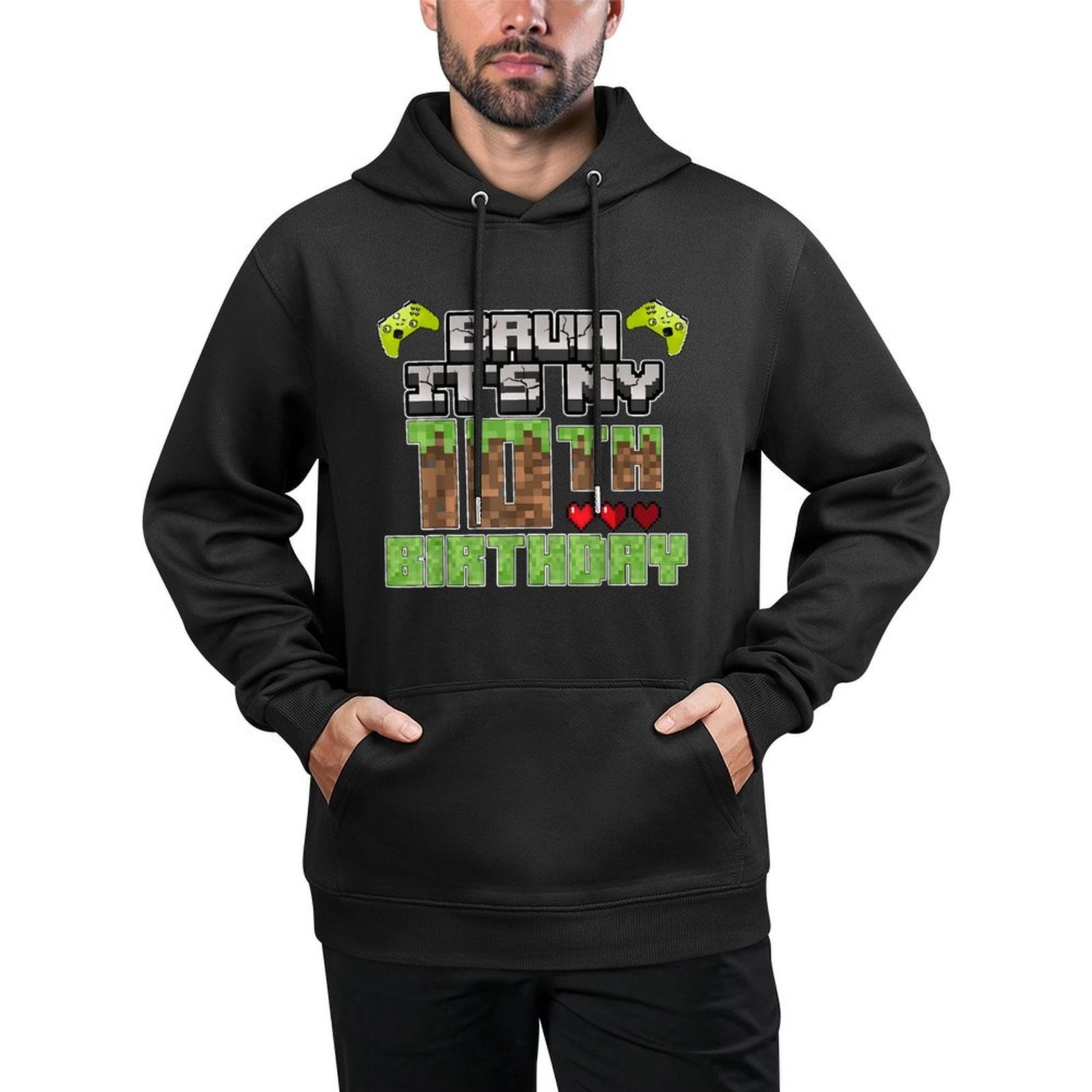 Bruh Its My 10th Birthday Boy Video Gamer Pixel Party Gaming Adjustable Hood Hoodie