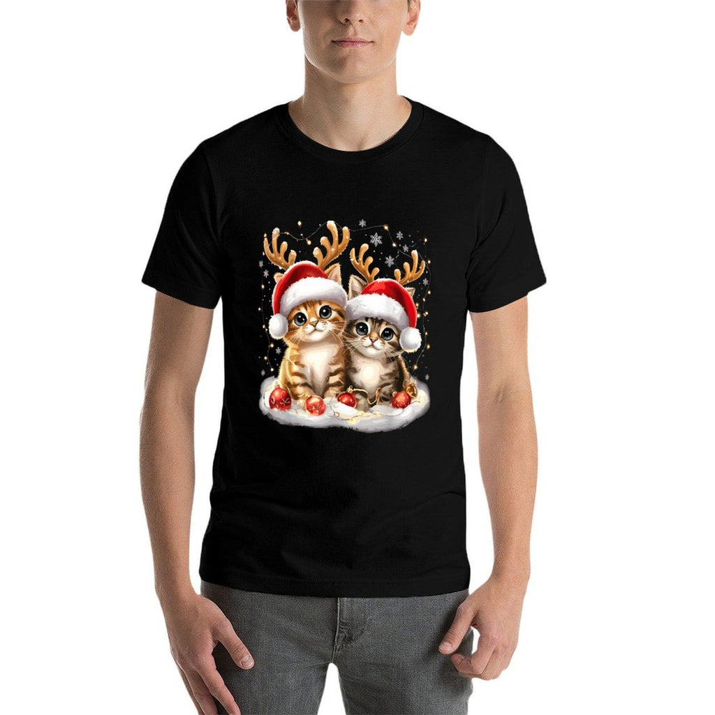 Cat Christmas Light Reindeer Santa  Breathable T-Shirt