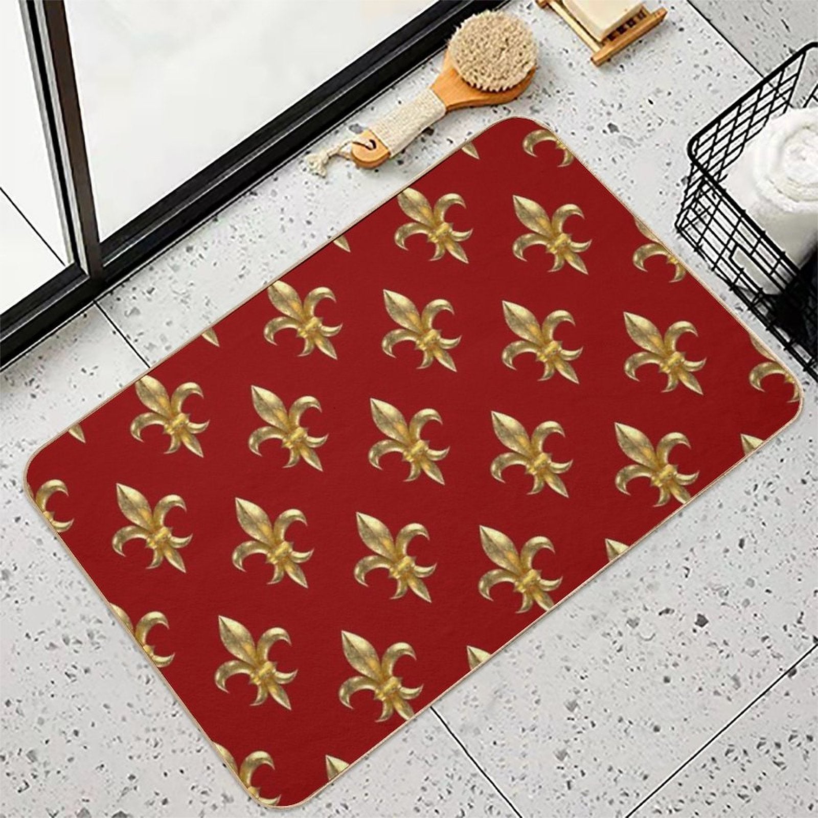 Fleur De Lys  Fleur De Lis 3D Gold Look Pattern, Small Corroded  Stain-Proof Bath Mat