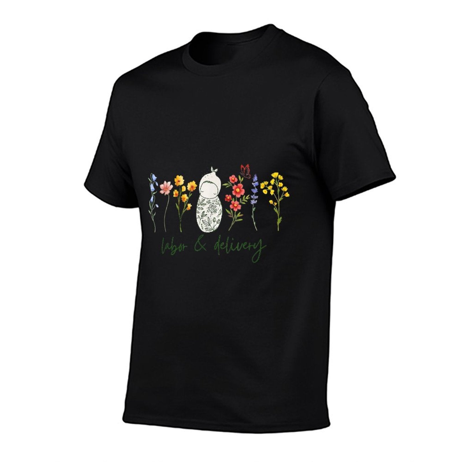 Wildflower Labor And Delivery Nurse Graduation Midwife  Ribbed Collar T-Shirt