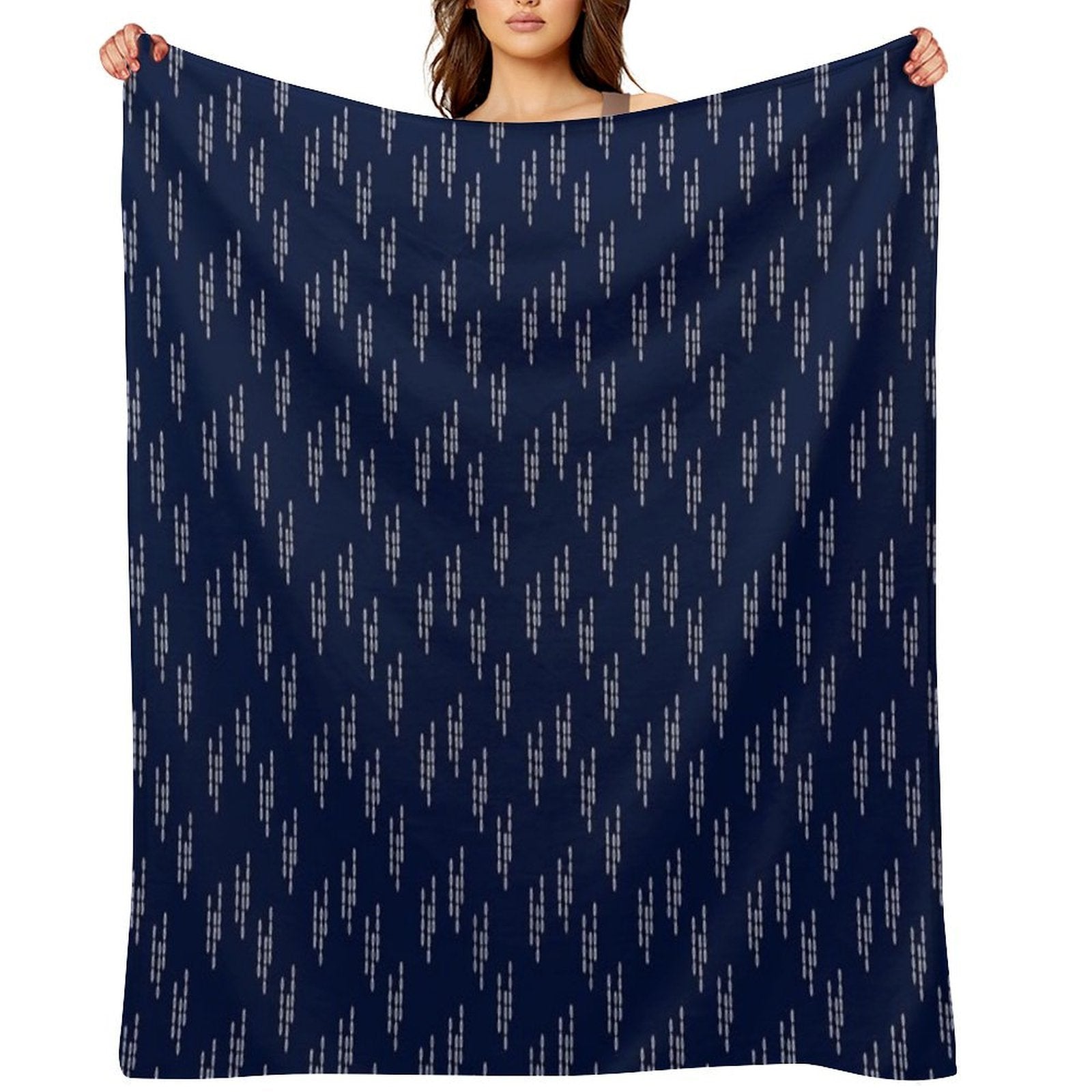 Sashiko Embroidery Japanese Pattern Design Shrink-resistant Throw Blanket