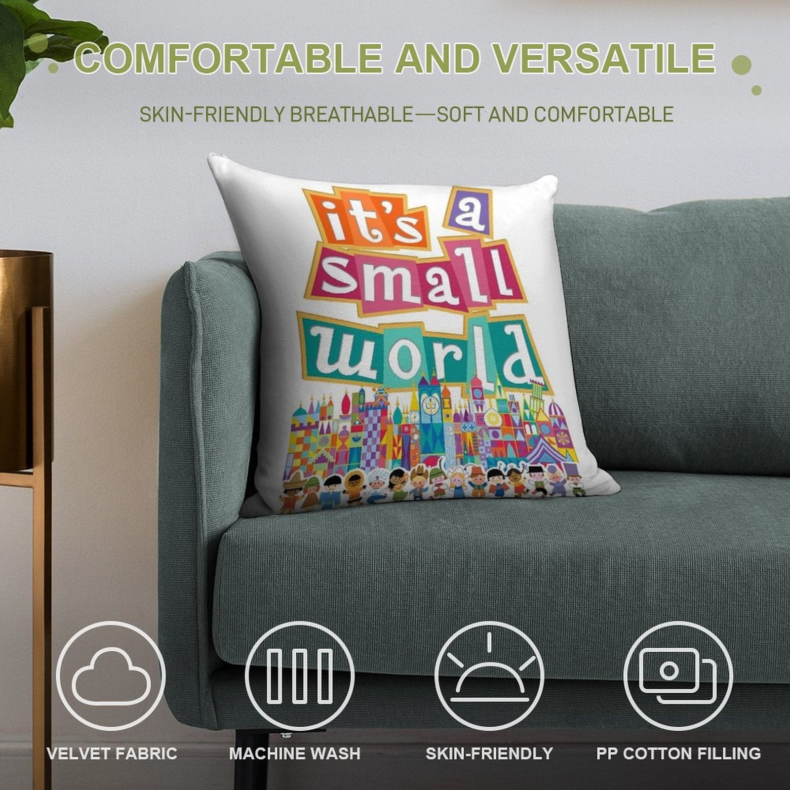 It's A Small World - Full Graphic by Kelly Design Company Soft High-Density Material Throw Pillow