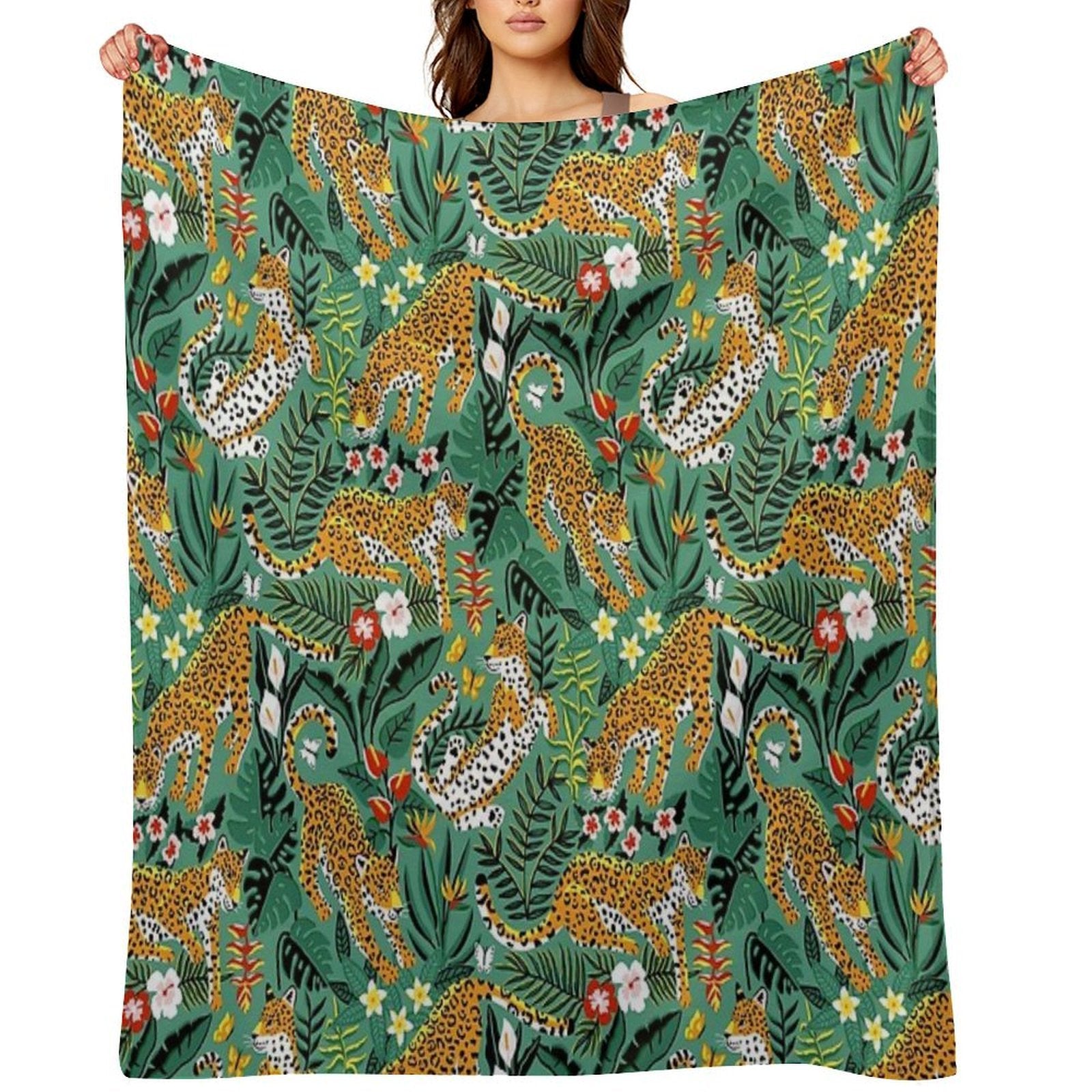 Dancing Jaguar Jungle - Green All-season Throw Blanket