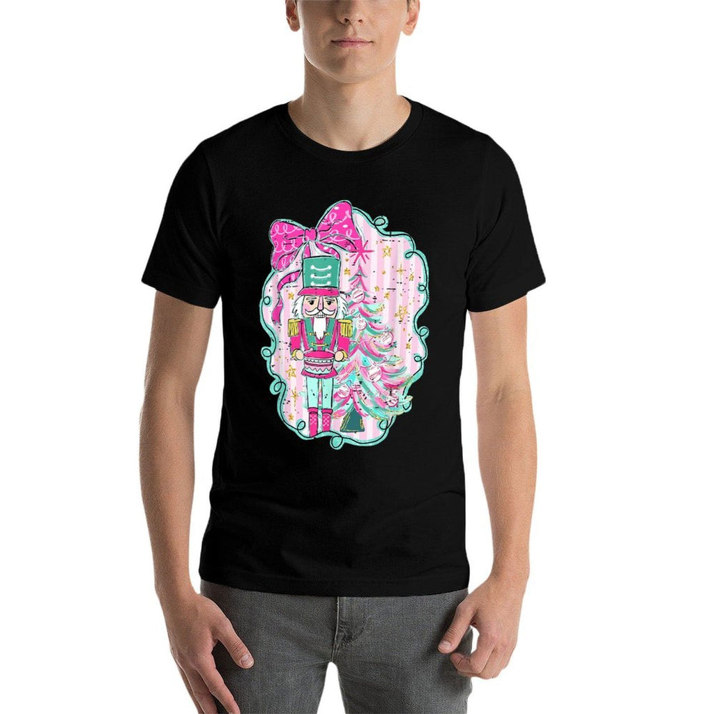 Coquette Bow Pink Nutcracker Christmas Holiday Merry Xmas  Ribbed Collar T-Shirt