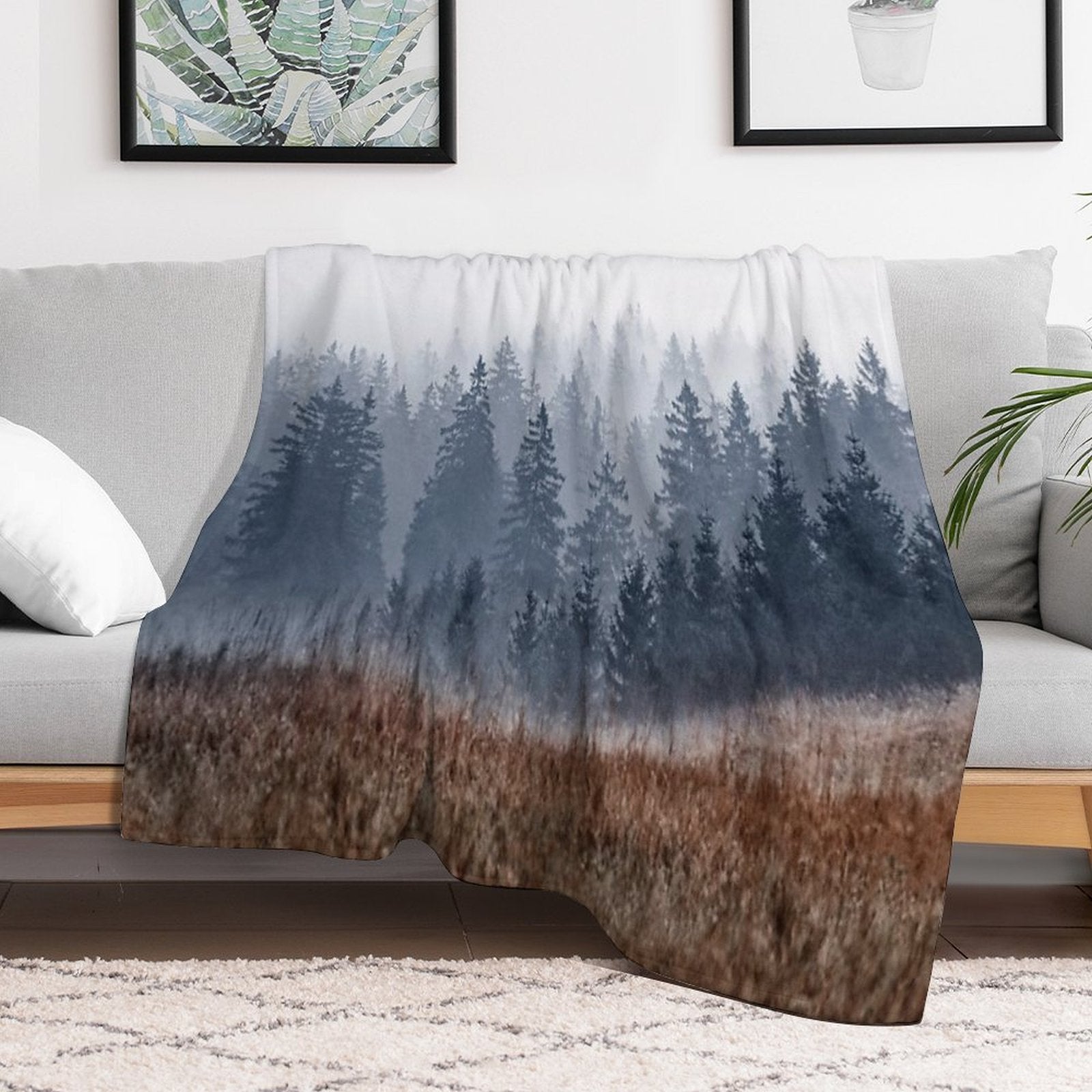 Lost In Fog  Misty Morning Landscape Autumn Wilderness Forest Waves With Cascadia Trees Covered In Fog Travel-friendly Throw Blanket