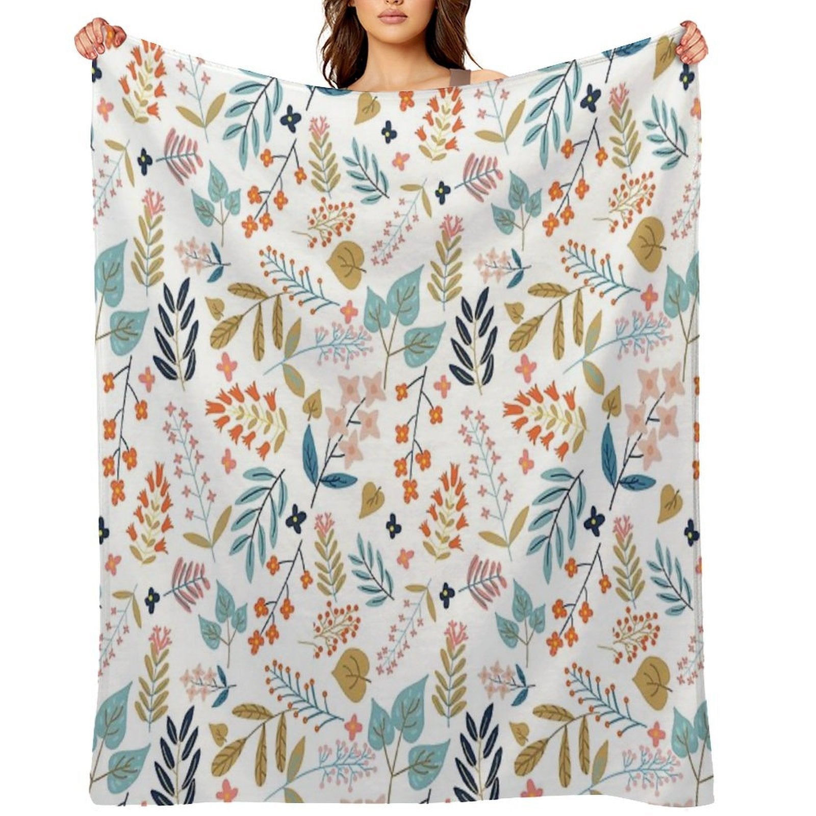 Botanical Harmony  Floral Vintage Plants Colorful Leaves  Autumn Spring Nature Bohemian Chic Shrink-resistant Throw Blanket