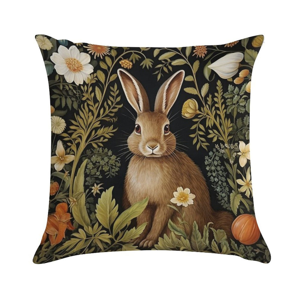 Vintage Rabbit William Morris Style Soft Short Plush Fabric Throw Pillow