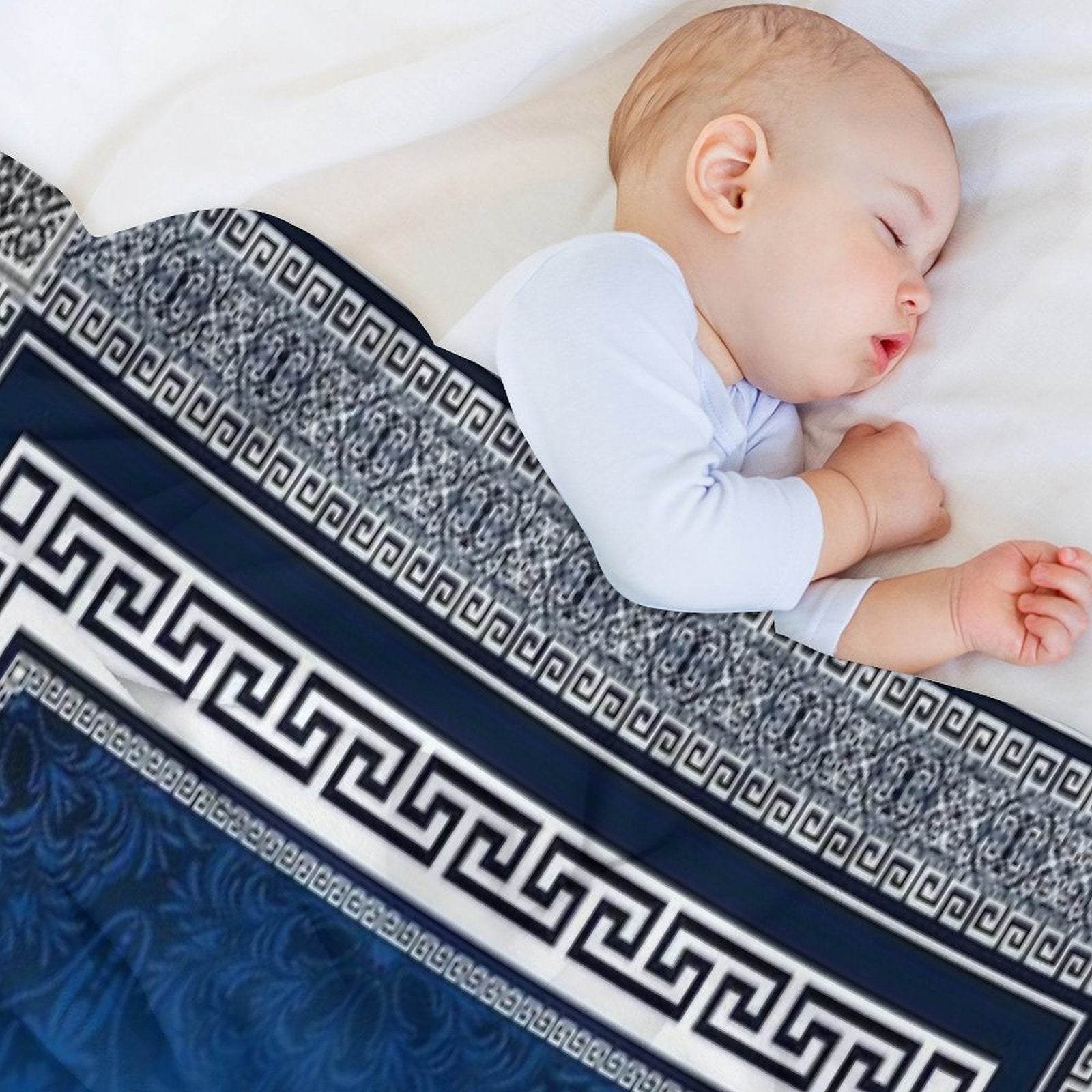 Greek Keys Blue White with Pattern Quick-dry Throw Blanket