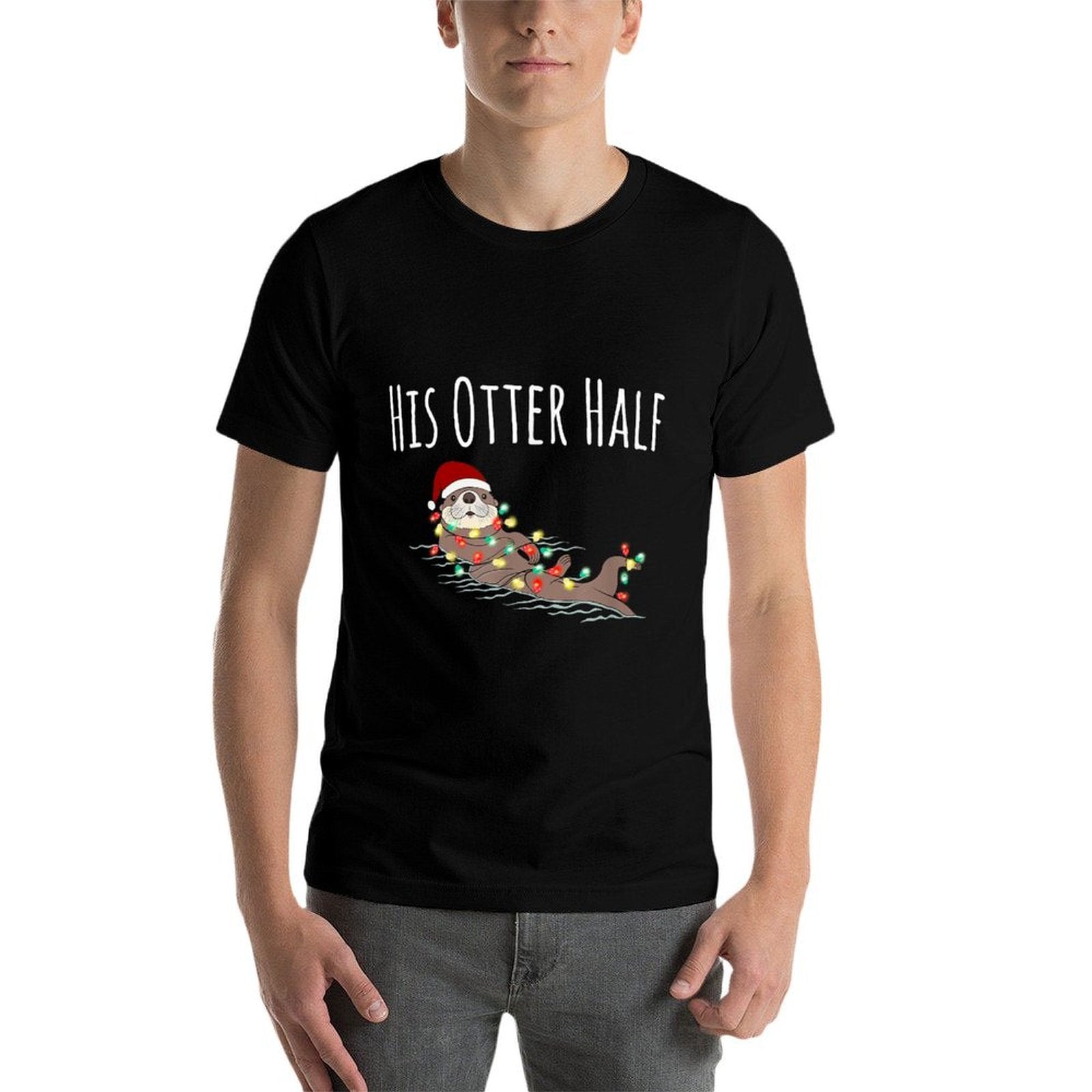 Funny Matching Couple His And Her Otter Half Ugly Christmas  Polyester Blend T-Shirt