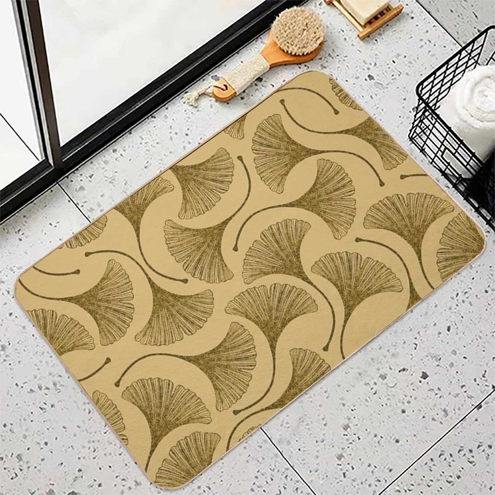 Golden Ginko Leaves  Slip-Resistant Bath Mat