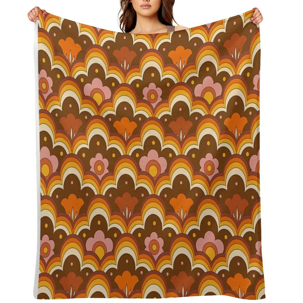 70s 60s Retro Psychedelic Flower Power, Floral Pattern Gift-ready Throw Blanket