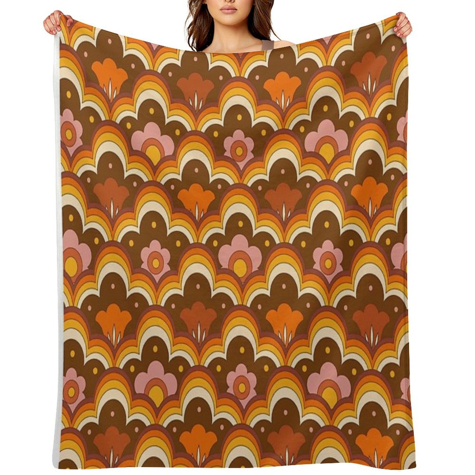 70s 60s Retro Psychedelic Flower Power, Floral Pattern Gift-ready Throw Blanket
