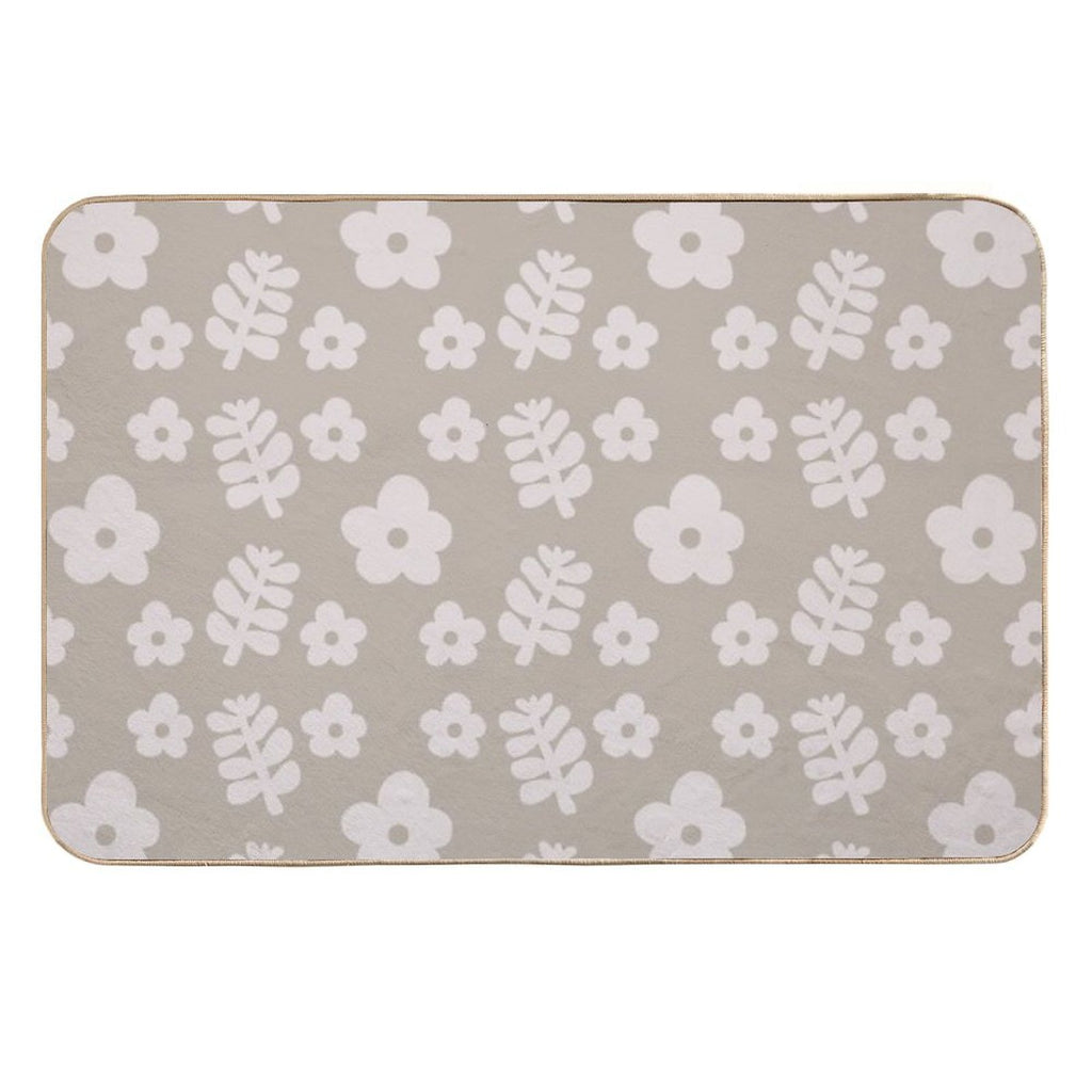 Mid Century Modern Flowers & Leaves, Cute Retro Pattern, Light Taupe  Multi-Purpose Bath Mat