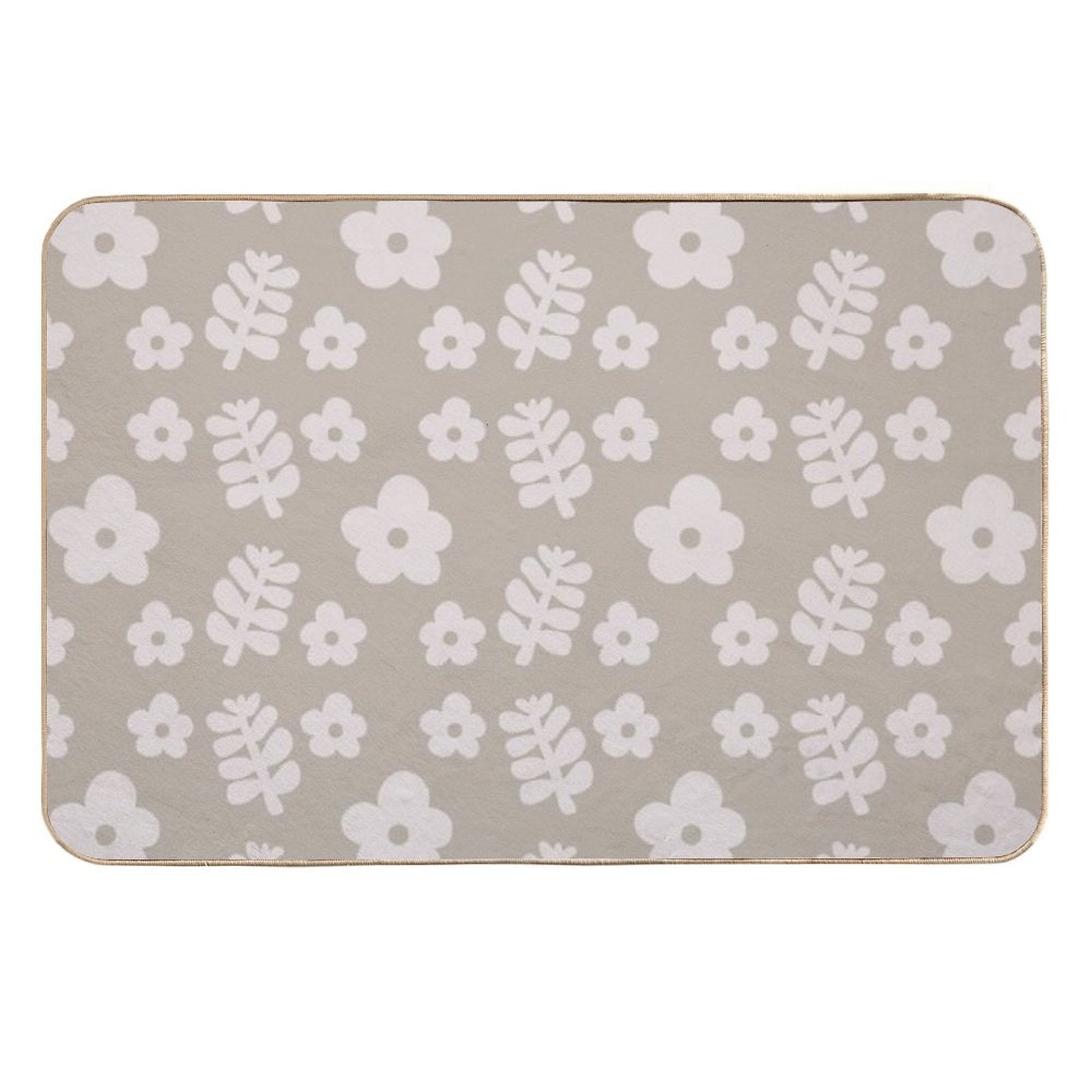 Mid Century Modern Flowers & Leaves, Cute Retro Pattern, Light Taupe  Multi-Purpose Bath Mat