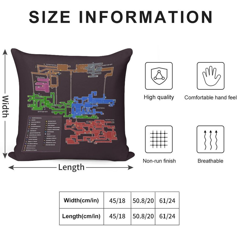 Super Metroid Map Soft Anti-Pilling Throw Pillow