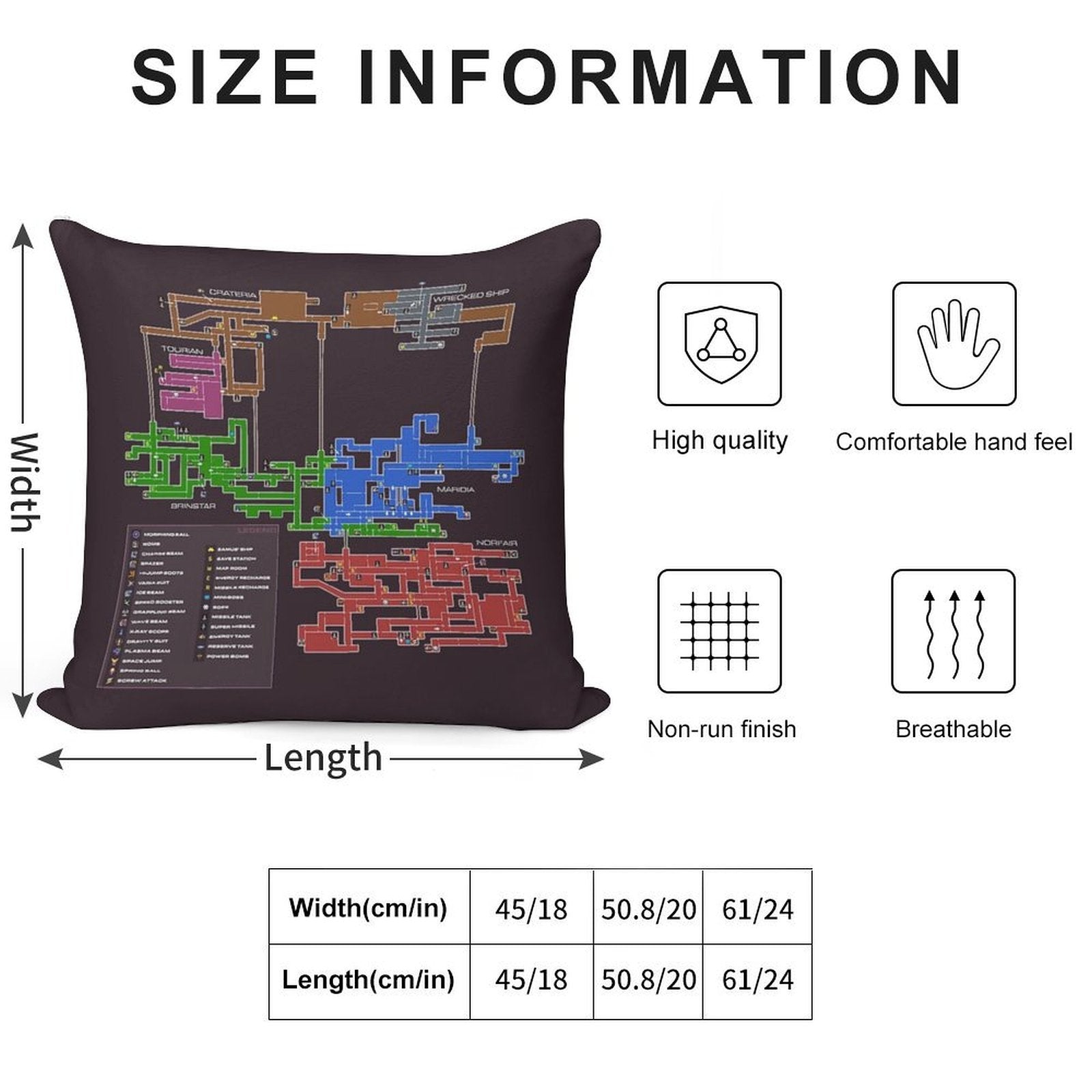 Super Metroid Map Soft Anti-Pilling Throw Pillow