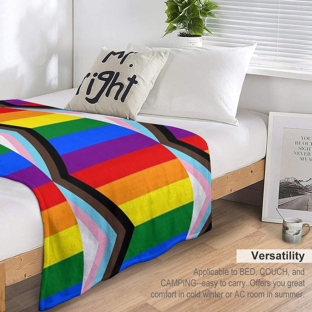 Progress Pride Flag Shrink-resistant Throw Blanket