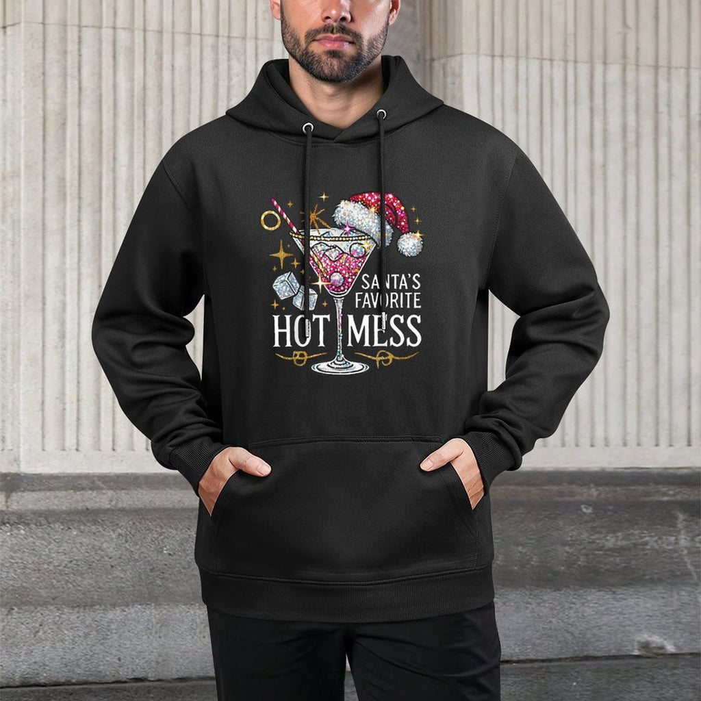 Santas Hot Mess Drinking Holiday Xmas Martini Margarita Shape Retention Hoodie