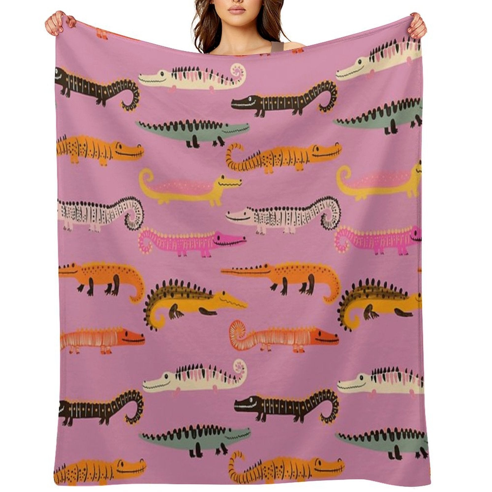 Alligator Crocodile on Pink Multi-functional Throw Blanket
