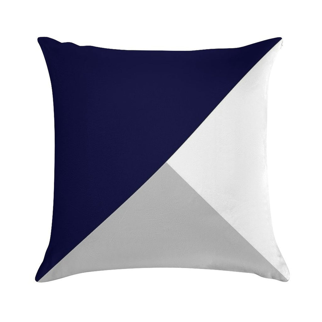 Tricolor Navy Blue Silver Gray And White Soft Short Plush Fabric Throw Pillow
