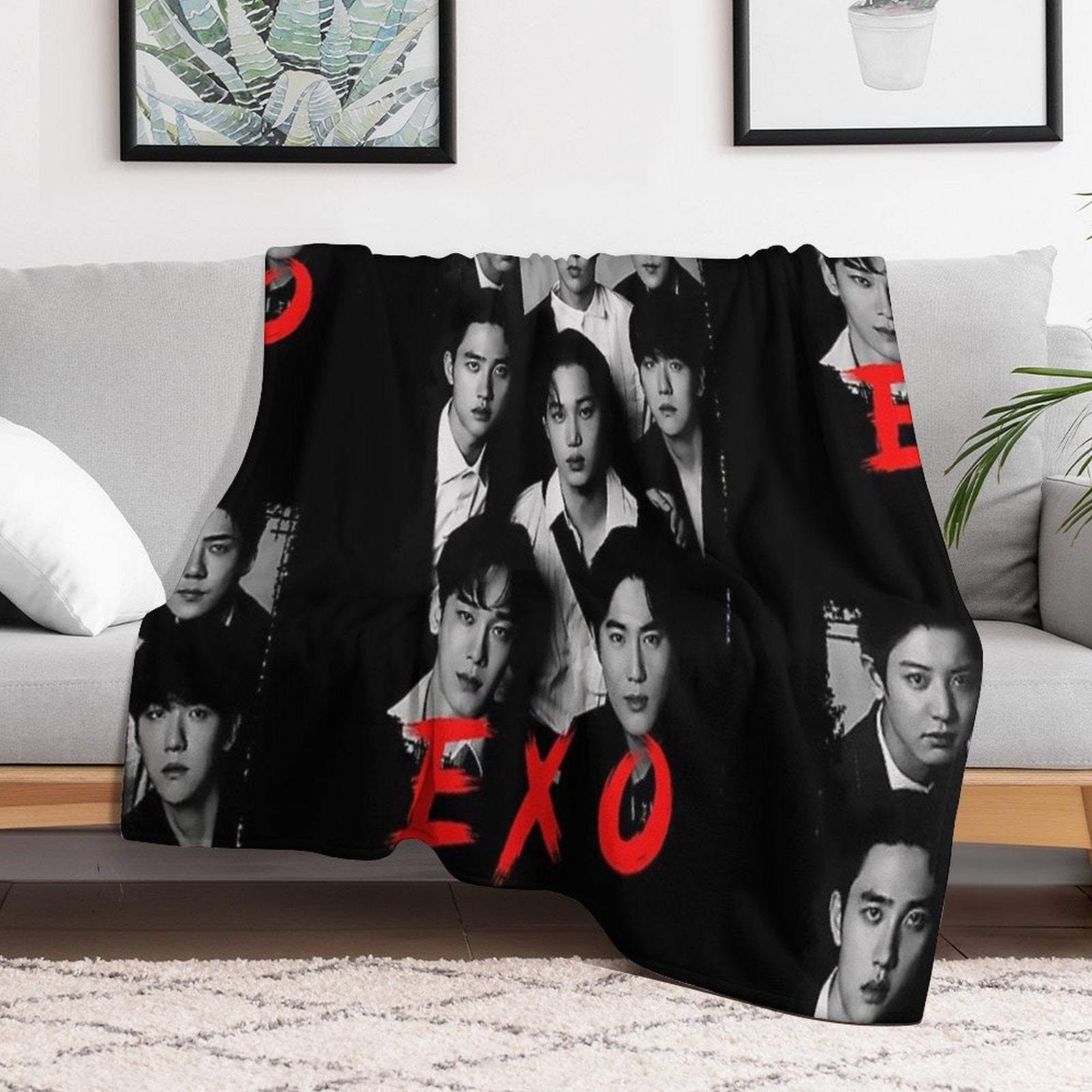 EXO Kpop Group Members Black And White Korean Kpop RGB Color Design Wrinkle-free Throw Blanket