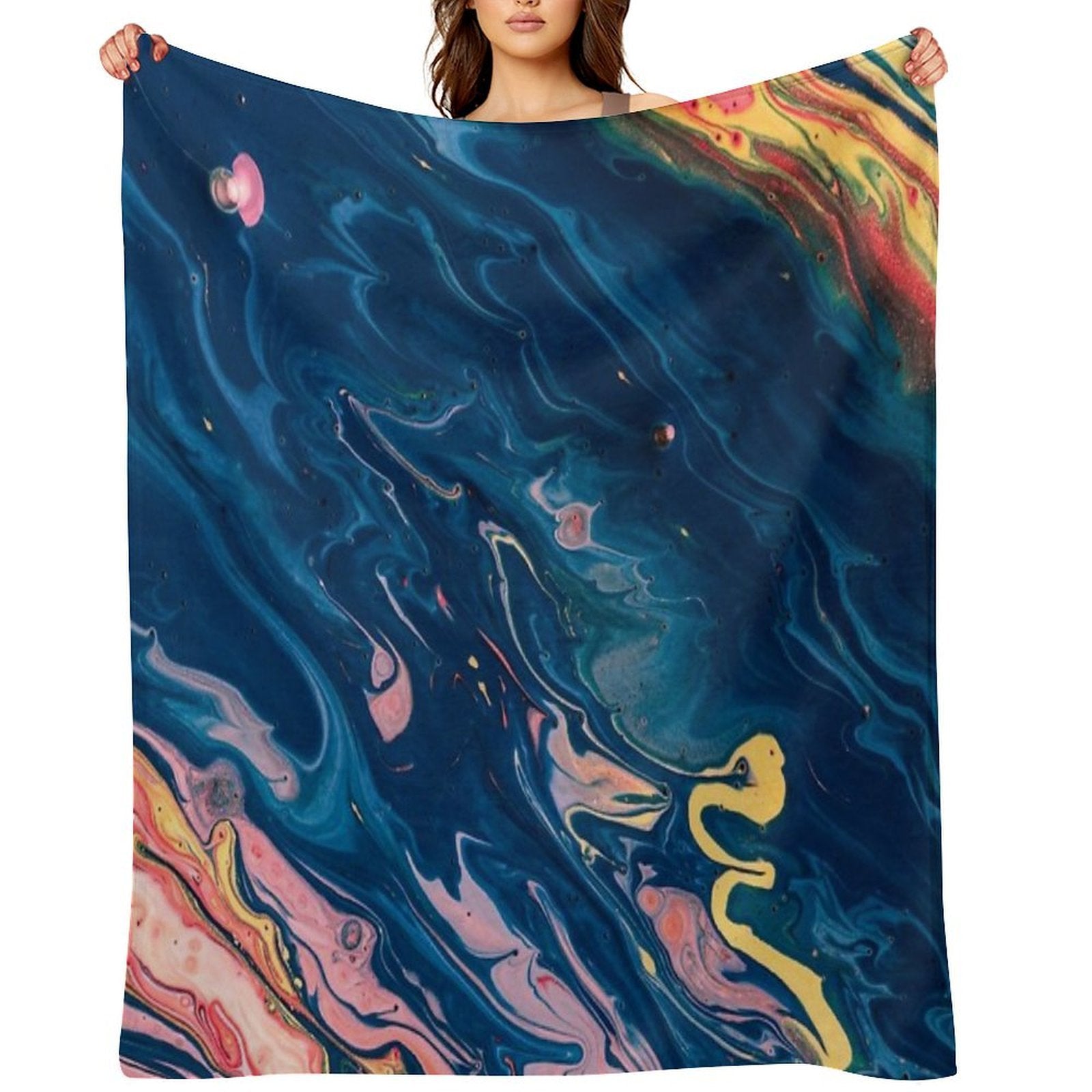 Marble Swirls of Dark Blue Pink Red And Yellow Abstract Pattern Multi-functional Throw Blanket
