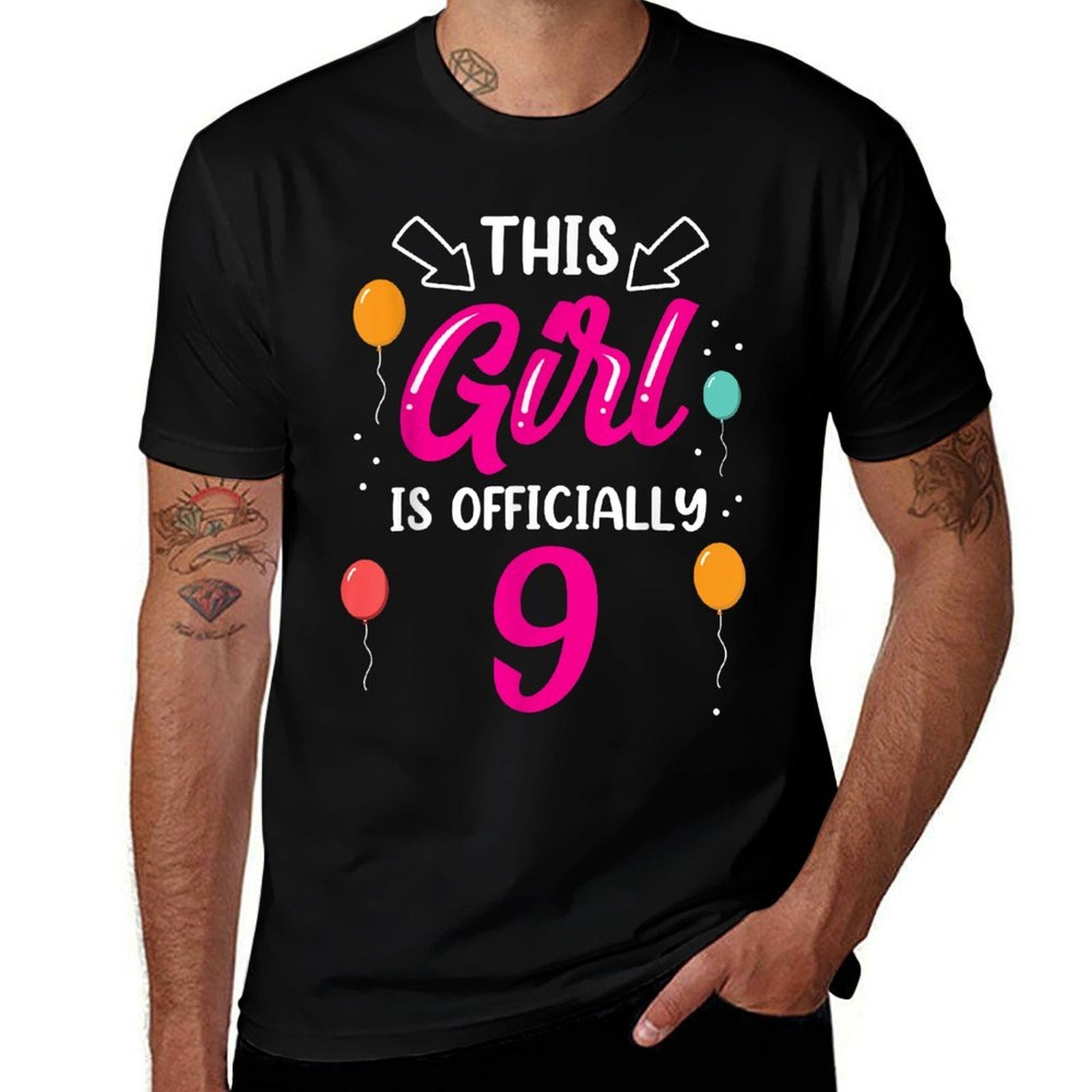 This Girl Is Officially 9 Years Old Age Birthday Girls Nine  Tagless Design T-Shirt