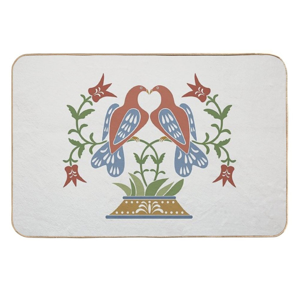 Folk Art Love Birds with Tulips  Pet-Safe Bath Mat