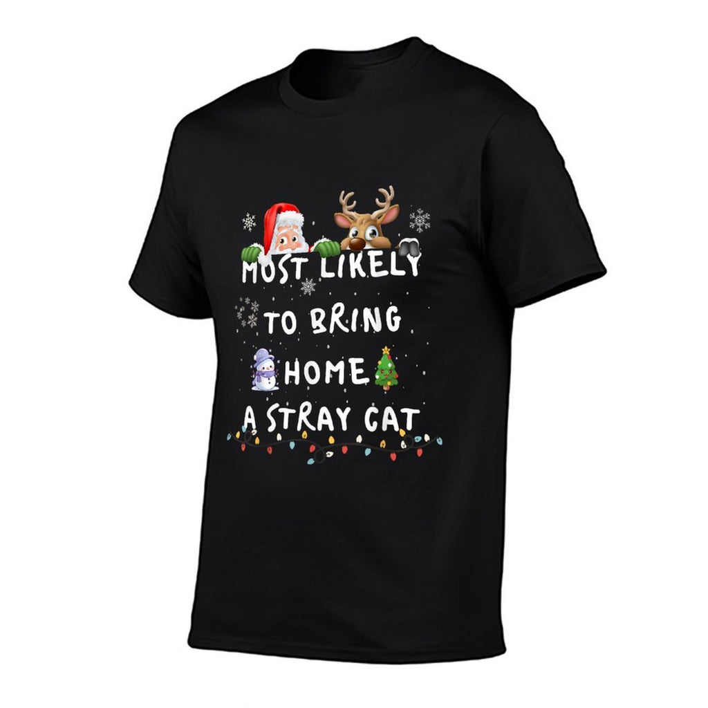 Most Likely To Funny Stray Cat Christmas Pajamas Family  Summer-ready Fabric T-Shirt