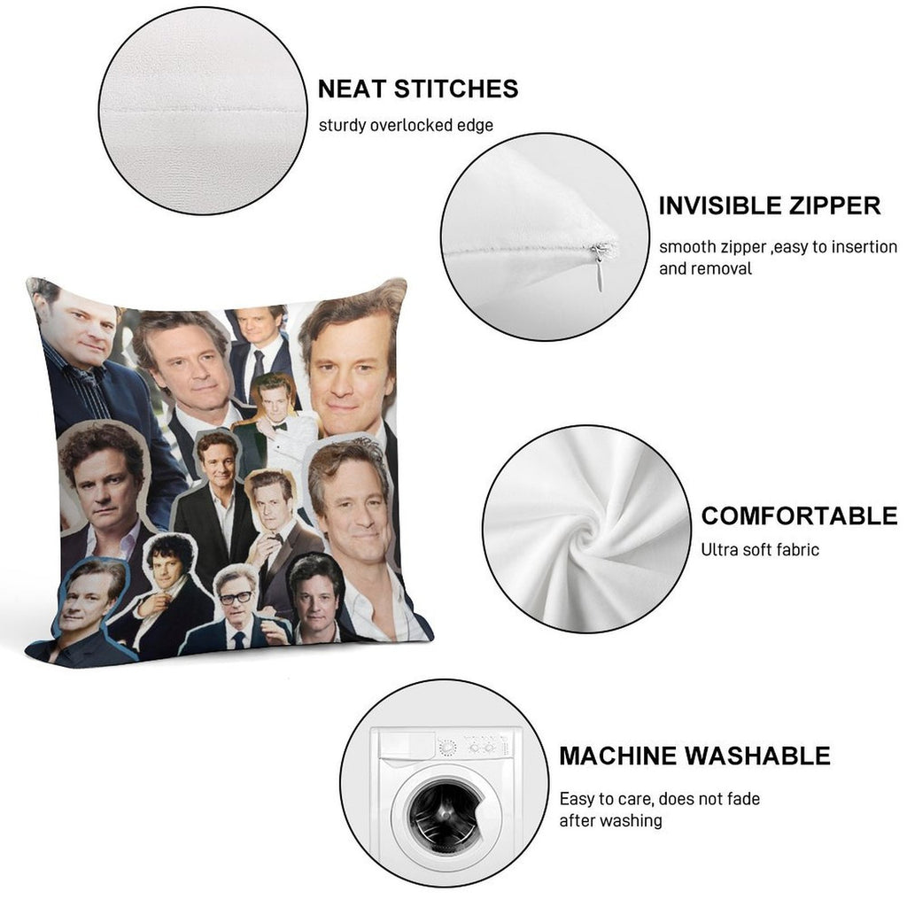A Stylish Collage Celebrating Colin Firth – Perfect for Fans Who Love Timeless Charm, Classic Films, And A Touch of Cinematic No Soft Luxury Feel Throw Pillow