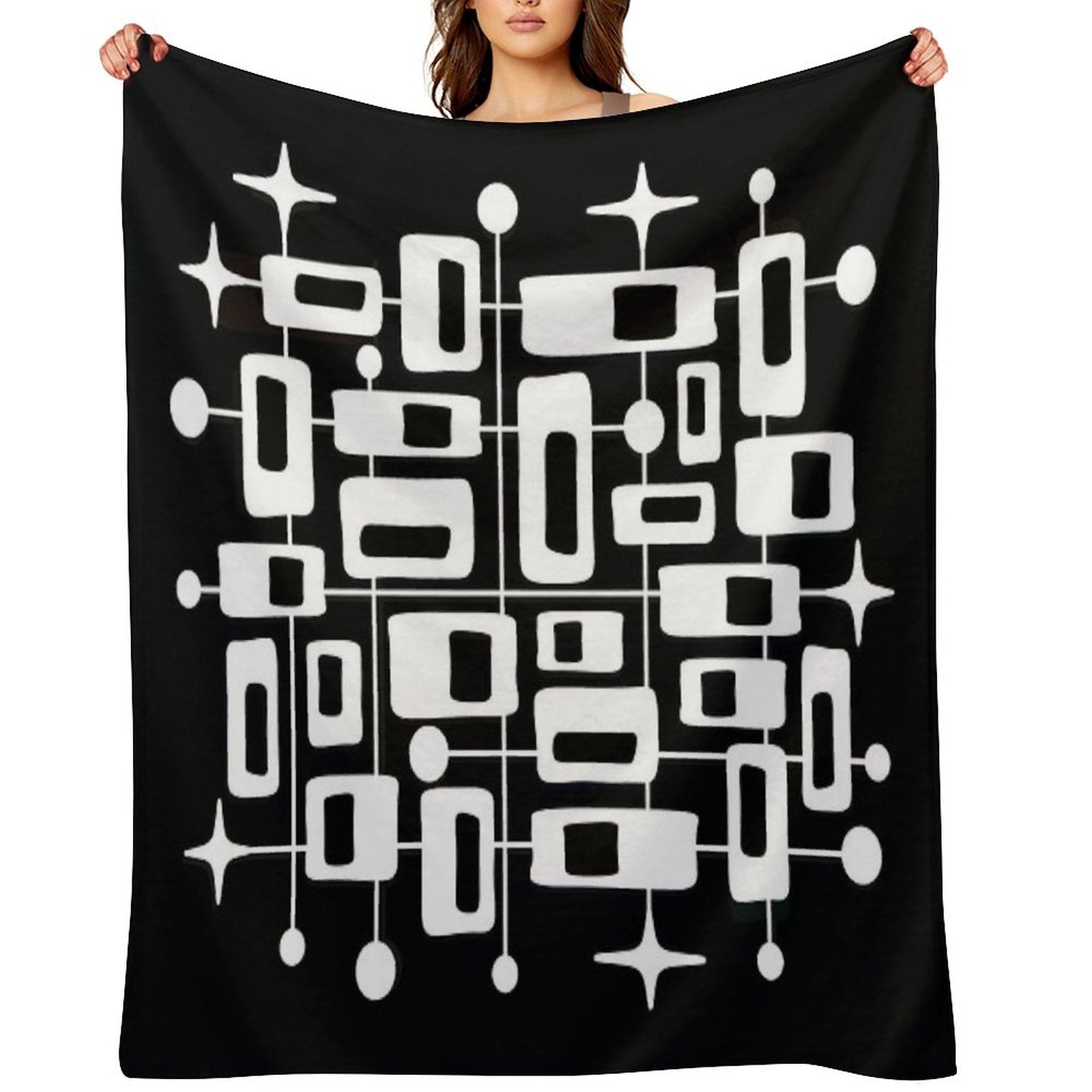 Mid Century Modern Cosmic Abstract Geometric Pattern Premium Throw Blanket