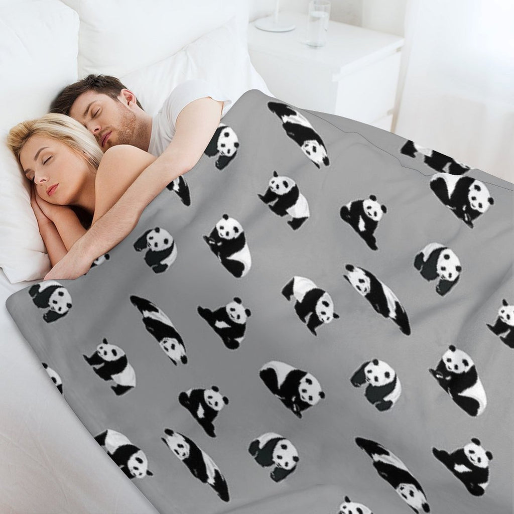 Pandas on Grey Quick-dry Throw Blanket