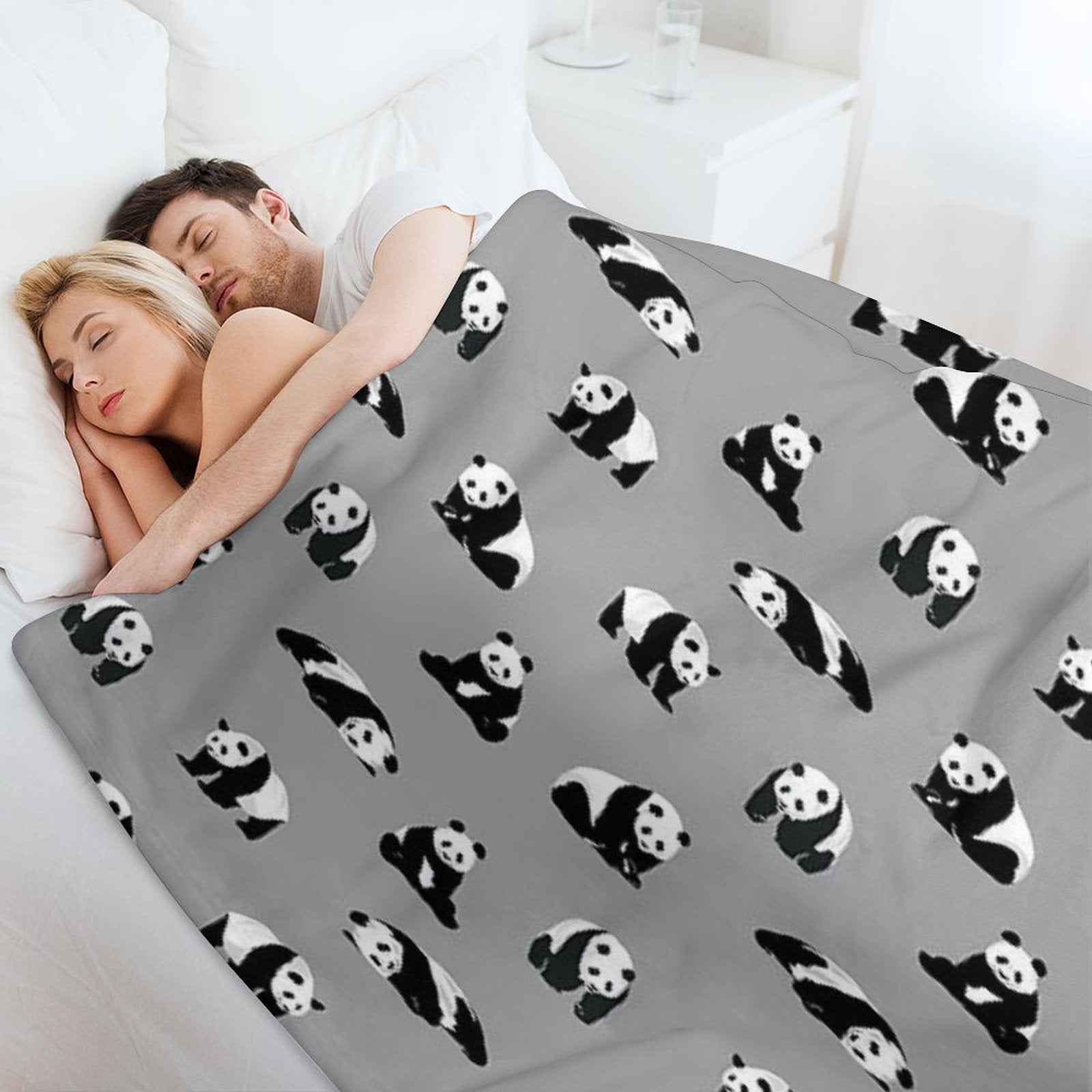 Pandas on Grey Quick-dry Throw Blanket