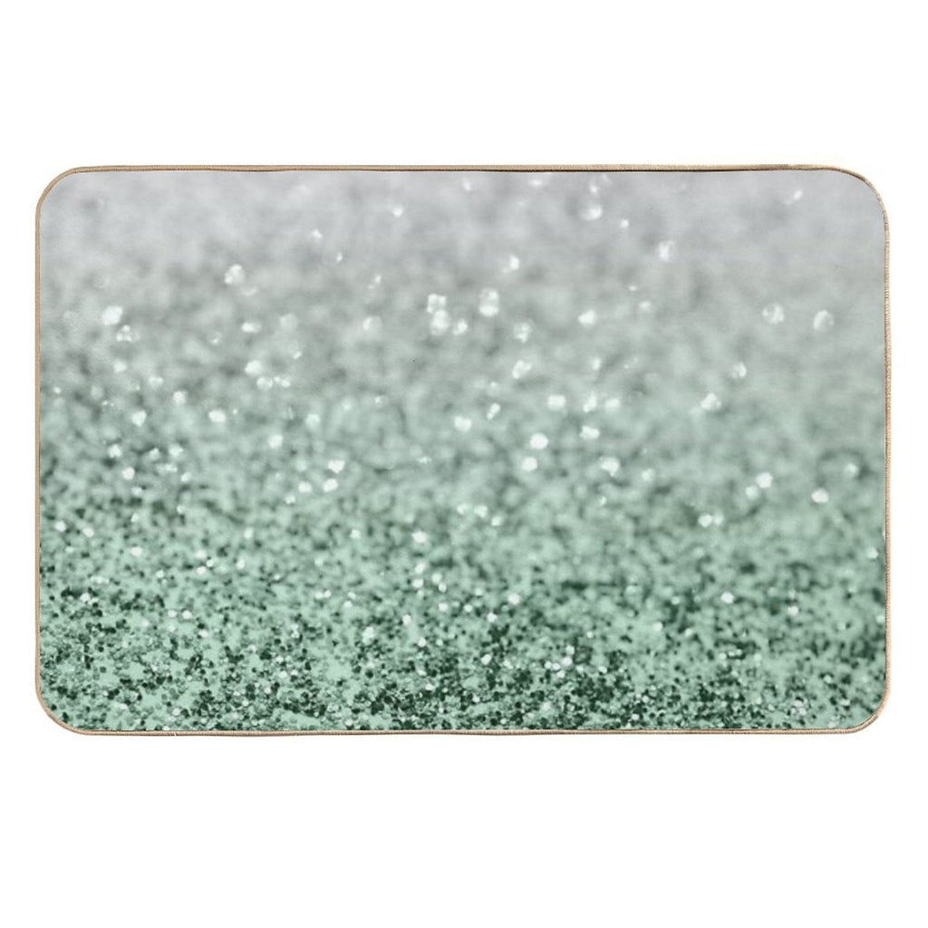Silver Pastel Mint Green Ocean Glam #1 (Photo of Glitter Only - Not Reflective)  Repositionable Bath Mat