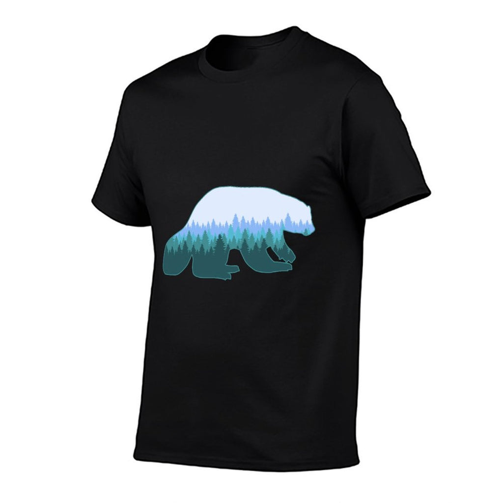 Wolverine Print Landscape - Animal Wolverine  Ribbed Collar T-Shirt
