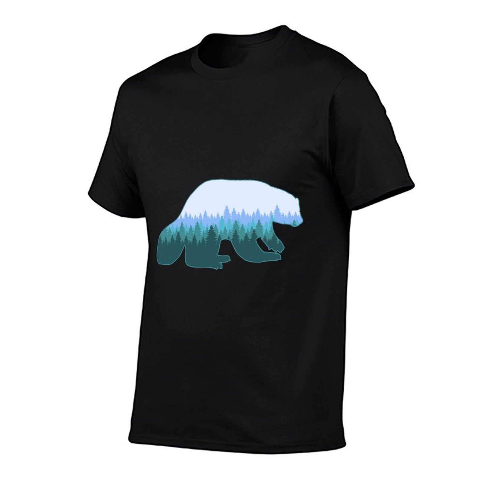 Wolverine Print Landscape - Animal Wolverine  Ribbed Collar T-Shirt