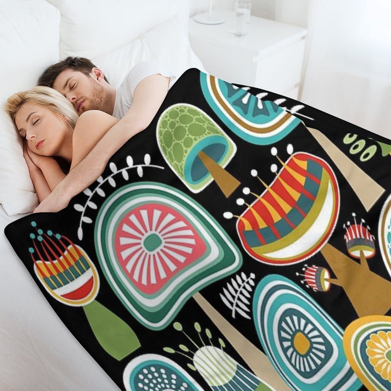 Colorful Mid Century Modern Mushrooms  Large Scale Gift-ready Throw Blanket