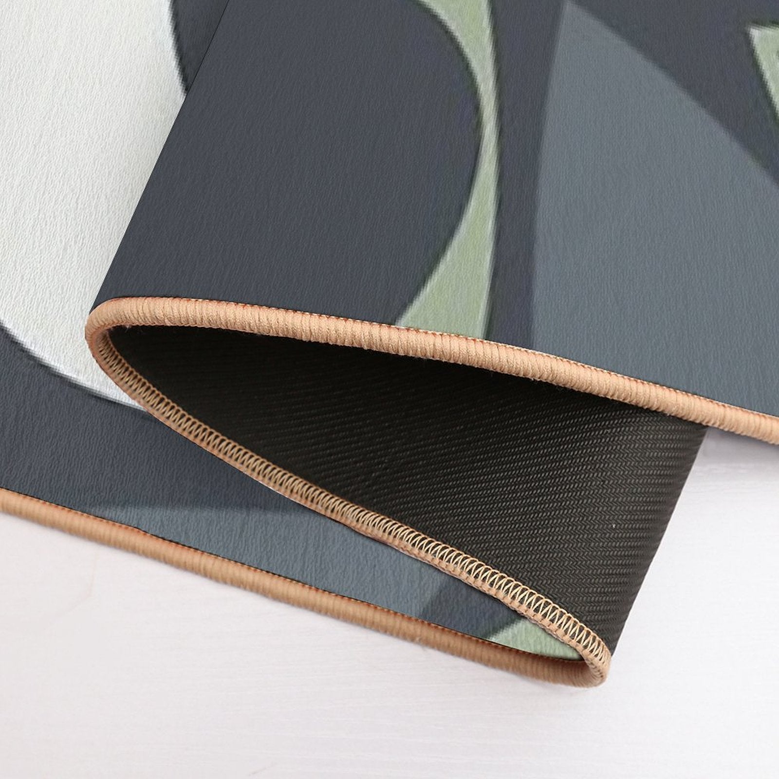 Mid Century Modern Abstract 8 Charcoal, Sage Green, Beige  Long-Lasting Bath Mat
