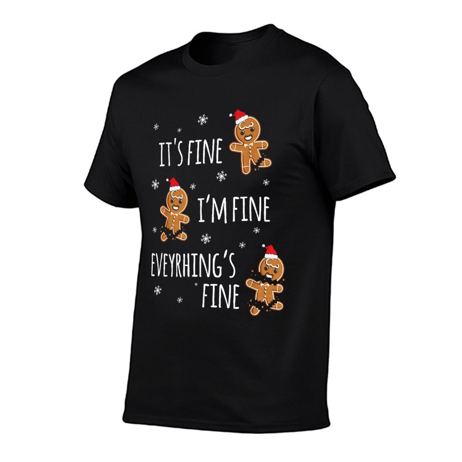Funny Gingerbread Man Christmas CO Unisex Adult Small Black Crew Neck Classic Fit Christmas  Breathable T-Shirt