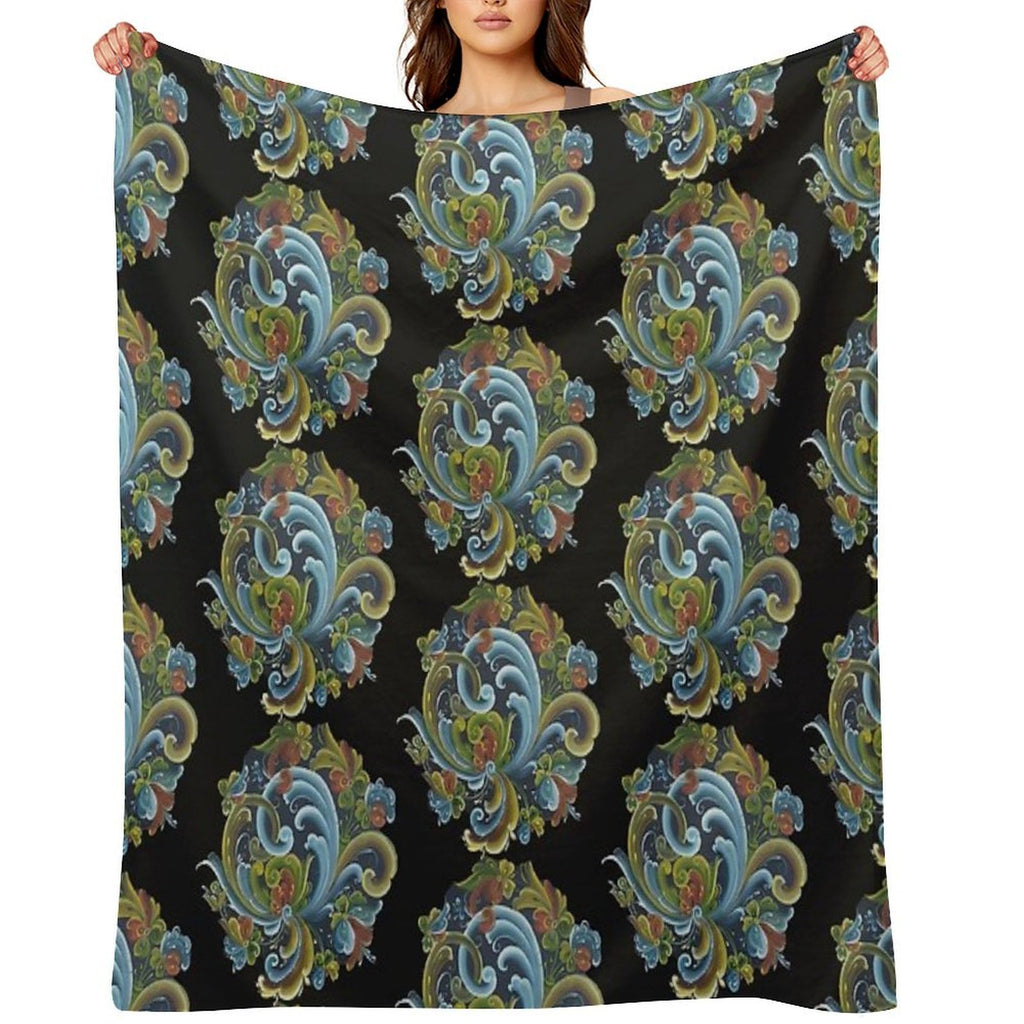 Traditional Norwegian Telemark Rosemaling Plush Throw Blanket
