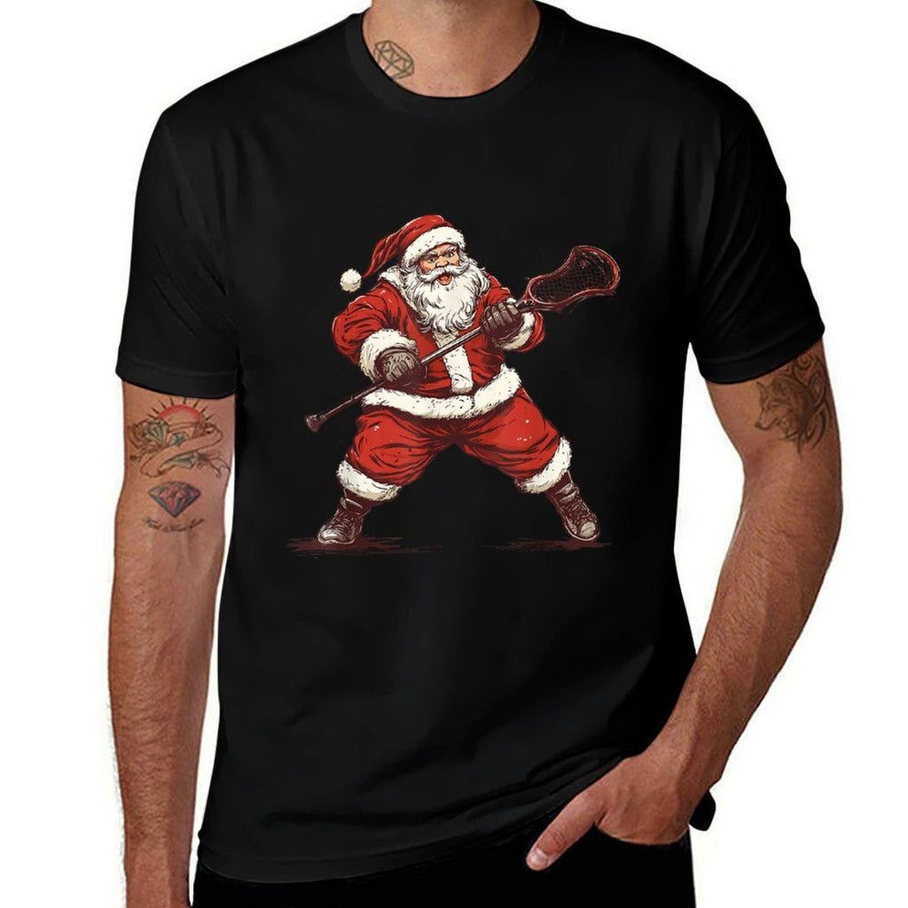 Santa Playing Lacrosse Funny Lacrosse Lax Player Christmas  Slim-fit Cut T-Shirt