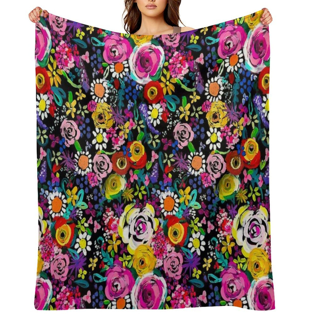 Les Fleurs Vibrant Floral Painting Print Lightweight Throw Blanket