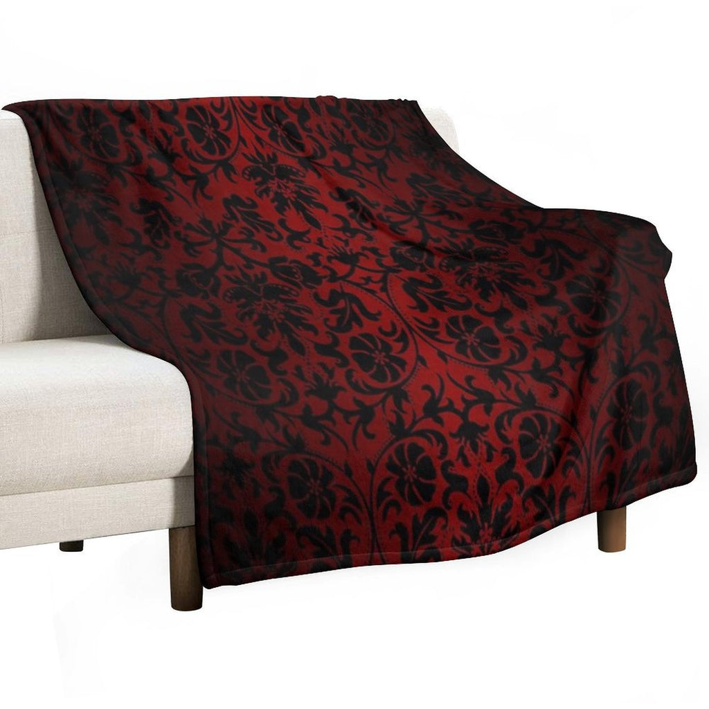 Dark Red And Black Damask Pattern Lightweight Throw Blanket