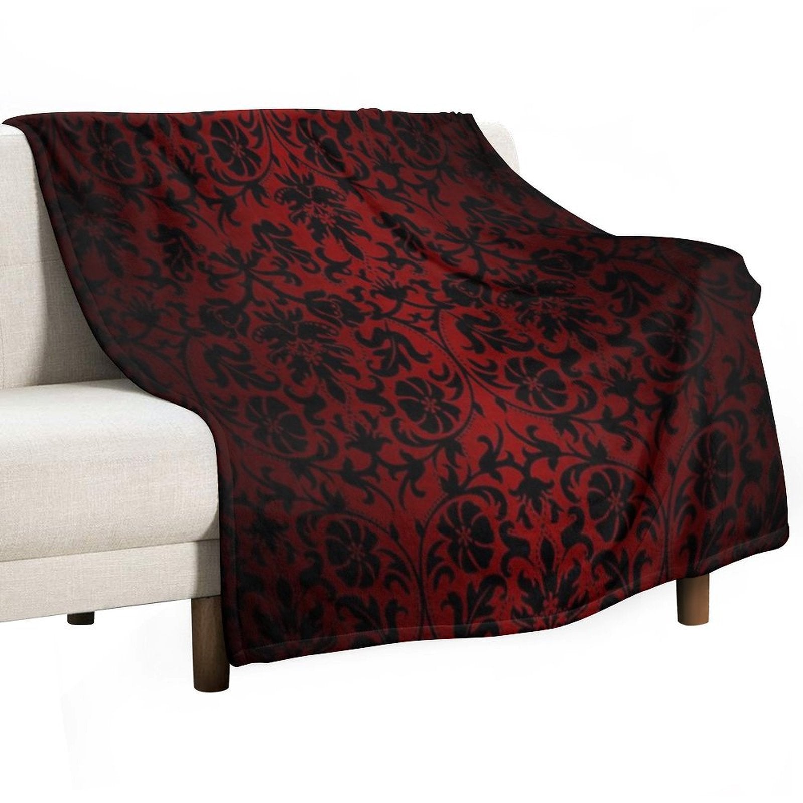 Dark Red And Black Damask Pattern Lightweight Throw Blanket