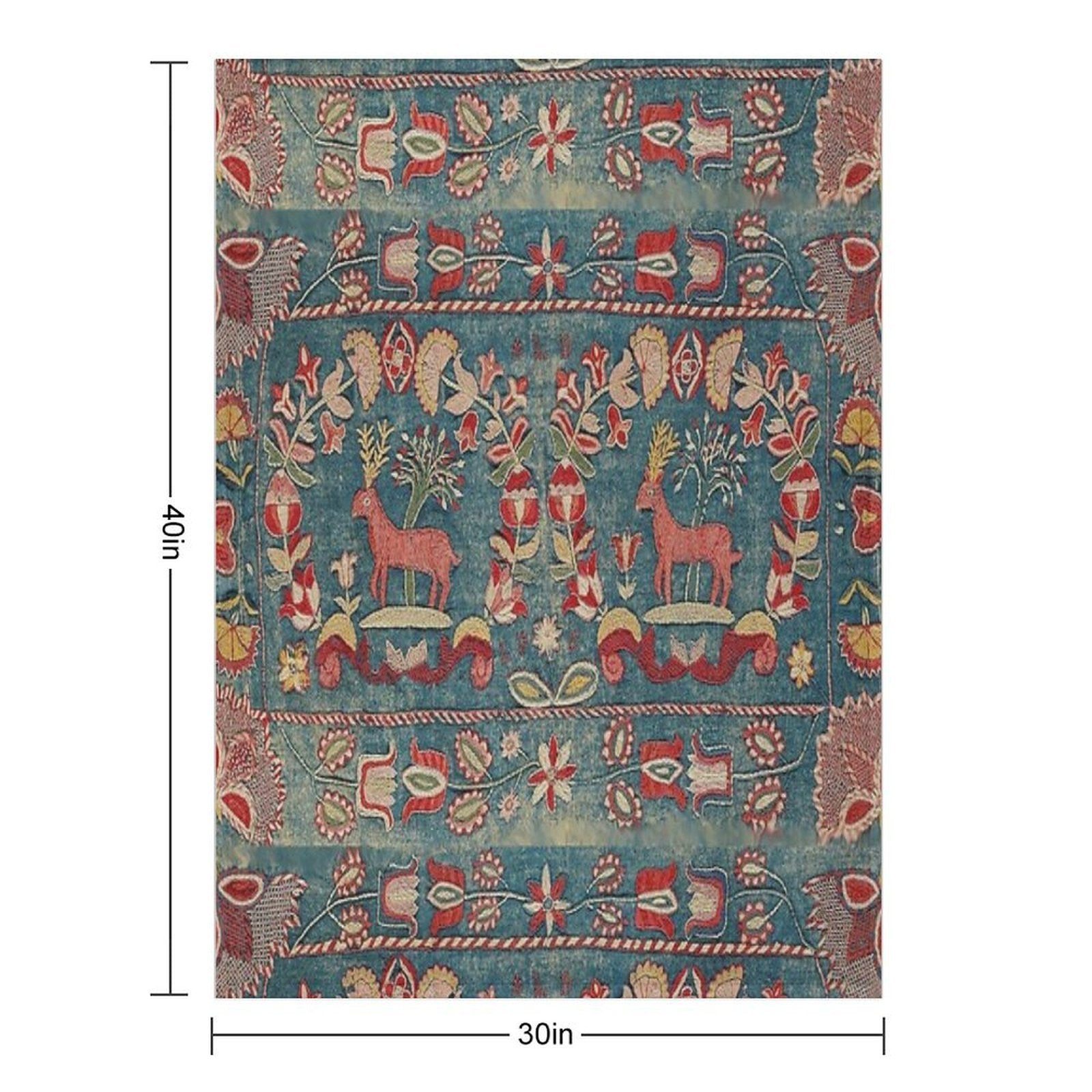 ANTIQUE  RED BLUE SWEDISH TAPESTRY WITH DEERS AND FLOWERS All-season Throw Blanket