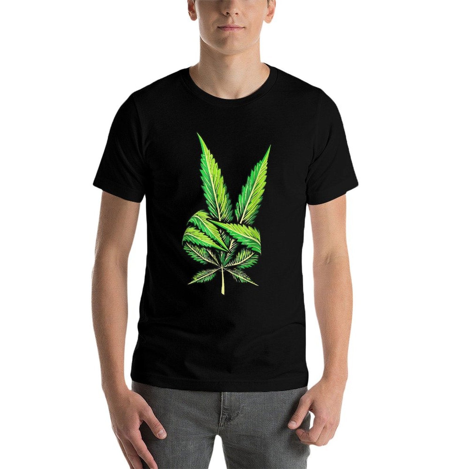 Weed Leaf Marijuana Leaf Hand Peace Sign Hand 420 Cannabis  Eco-friendly Material T-Shirt